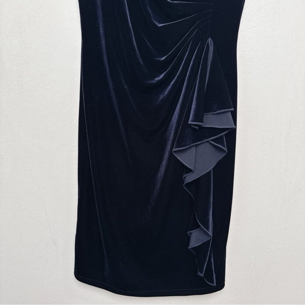 Joseph Ribkoff Womens 10 NWT Elegant Navy Velvet Ruffle Sheath Dress - Picture 5 of 14